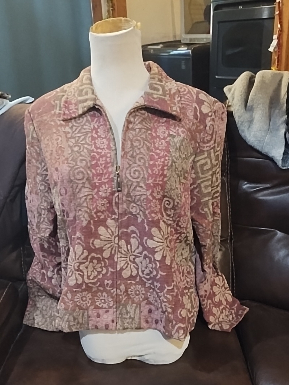 Christopher & Banks Womens Pink Floral Zip-Front Jacket